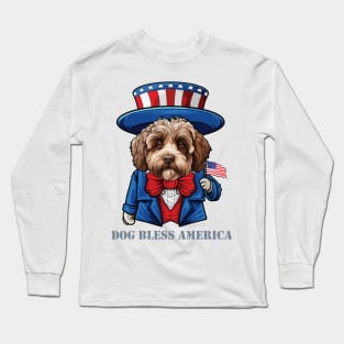 Funny 4th of July Lagotto Romagnolo Dog Bless America Long Sleeve T-Shirt